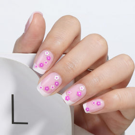 UNA GELLA Short Square Press On Nails Kit front view with 3D flowers