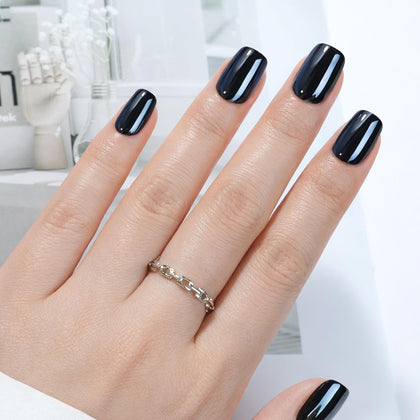 UNA GELLA Soft Gel Press on Nails 32Pcs black chrome mirror finish front view