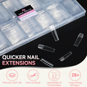 UNA GELLA Square Nail Tips displayed with nail art accessories