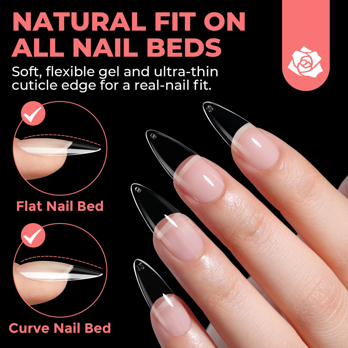 UNA GELLA Stiletto Gel Nail Tips clear surface close-up