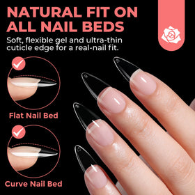 UNA GELLA Stiletto Gel Nail Tips clear surface close-up
