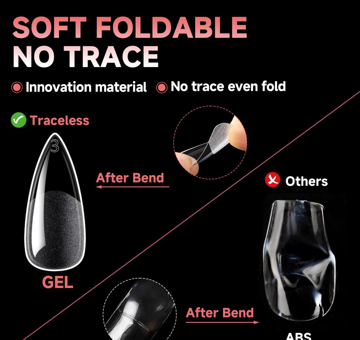 UNA GELLA Stiletto Gel Nail Tips displayed in compartments