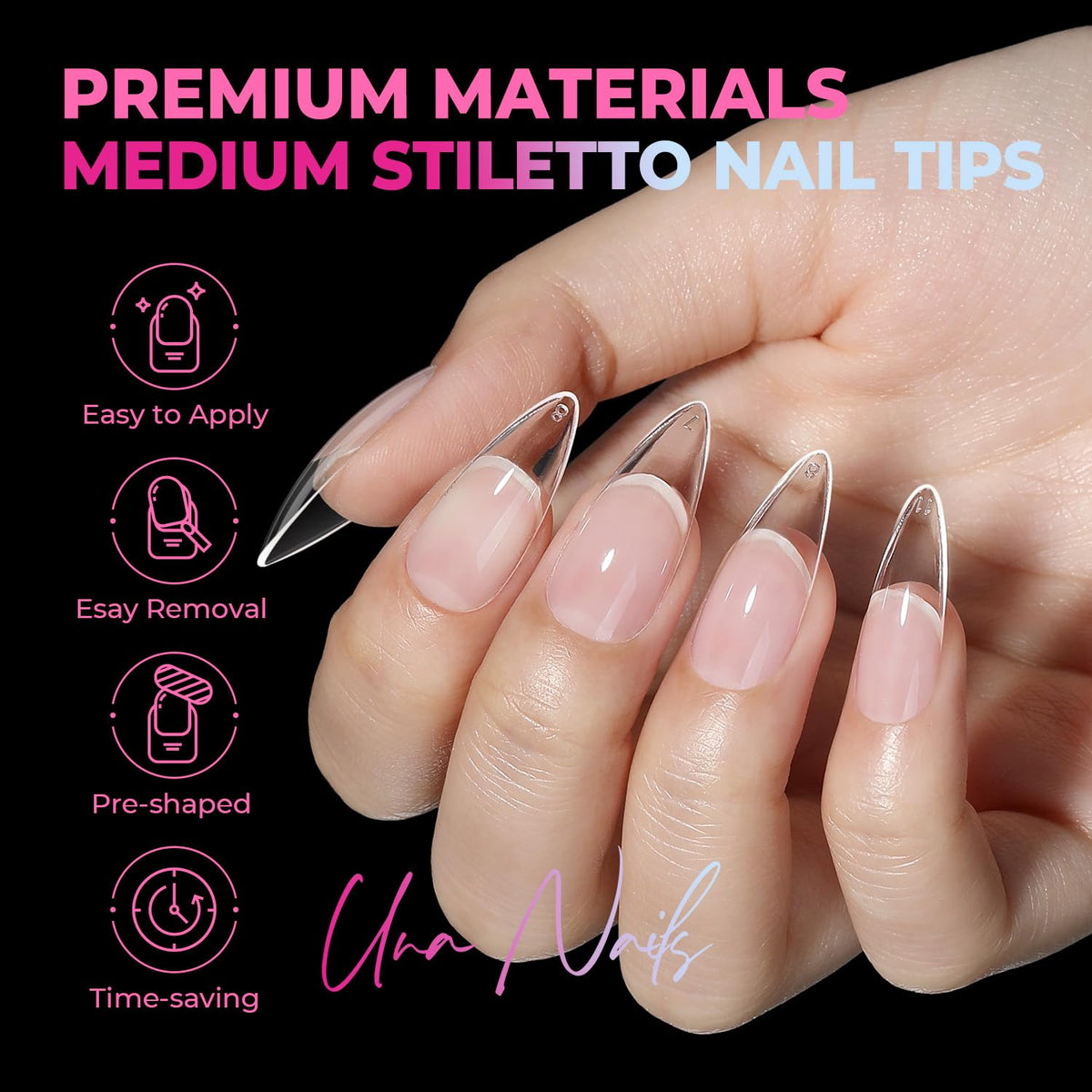 UNA GELLA Stiletto Gel Nail Tips in packaging