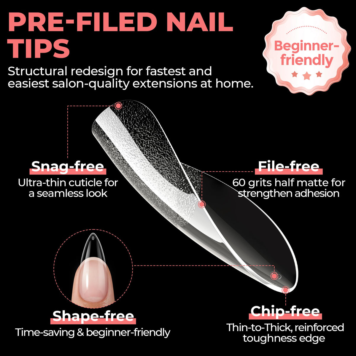 UNA GELLA Stiletto Gel Nail Tips on a manicure table