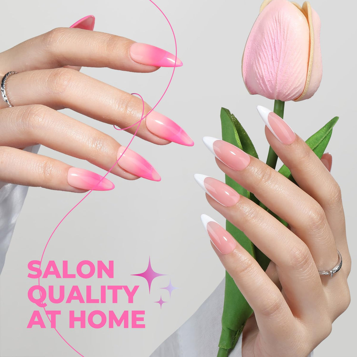 UNA GELLA Stiletto Gel Nail Tips showing various sizes