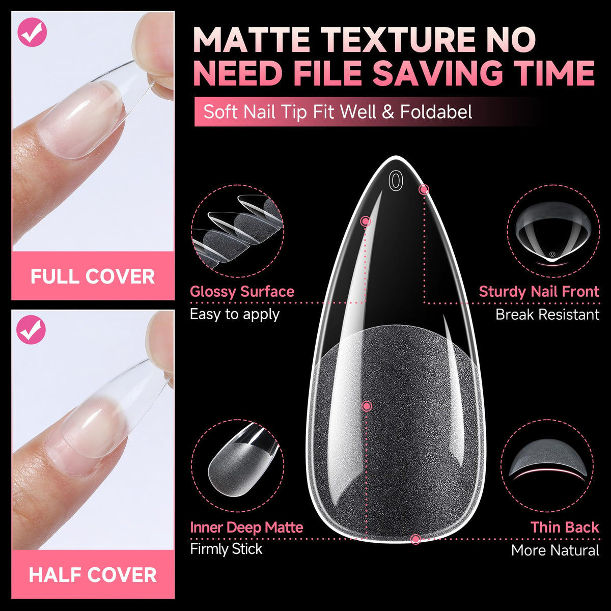 UNA GELLA stiletto nail tips in various sizes