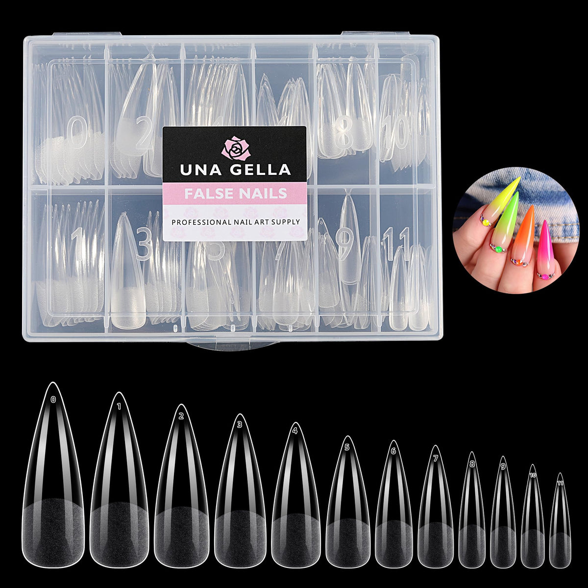 UNA GELLA Stiletto XXL Nail Tips 120PCS packaging front view