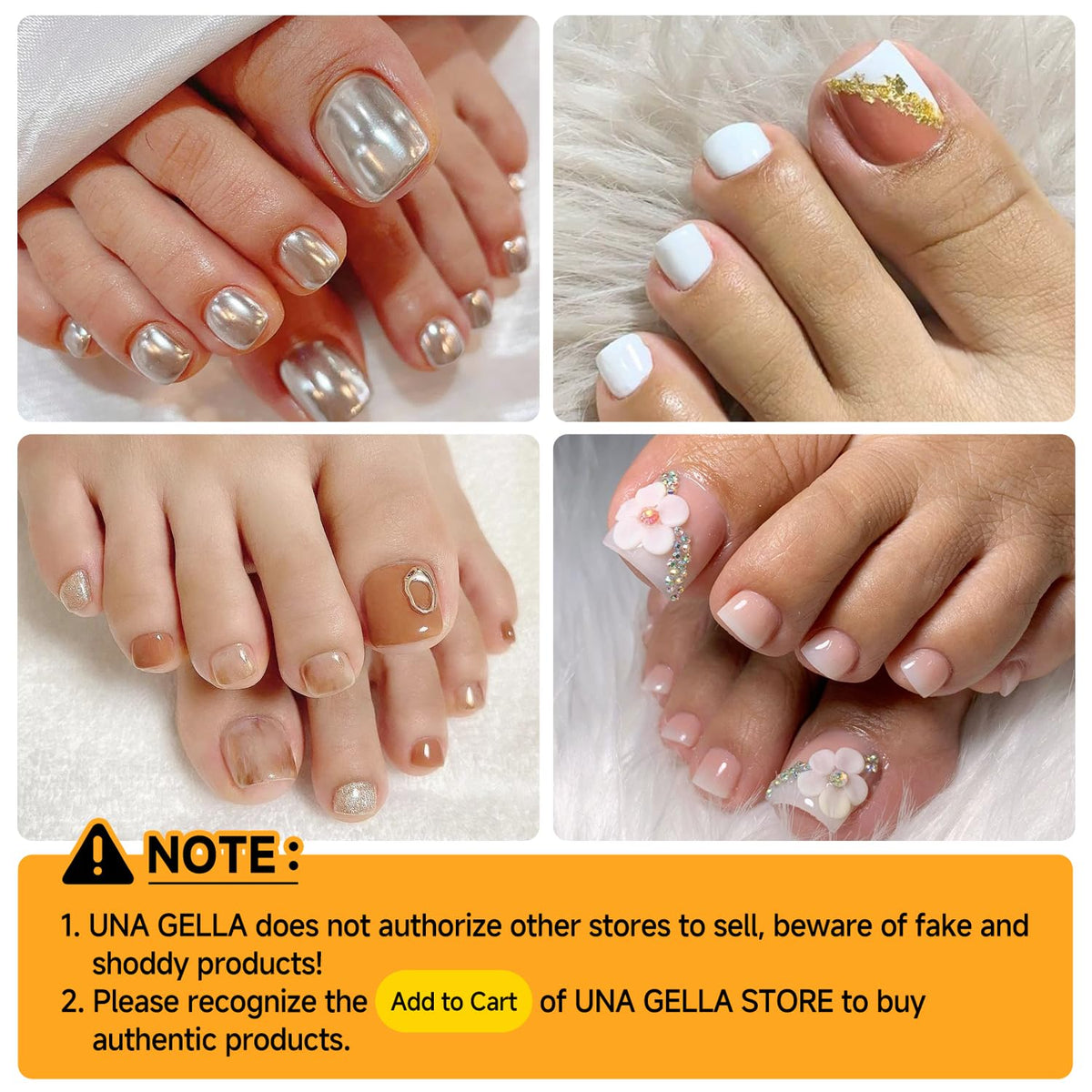 UNA GELLA Toe Nail Tips 12 sizes organised grid
