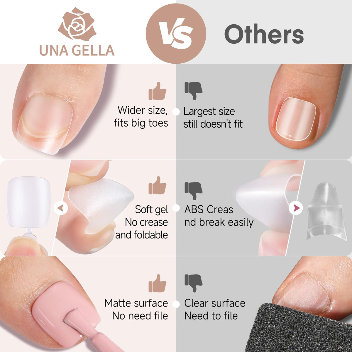 UNA GELLA Toe Nail Tips displayed with a natural nail background