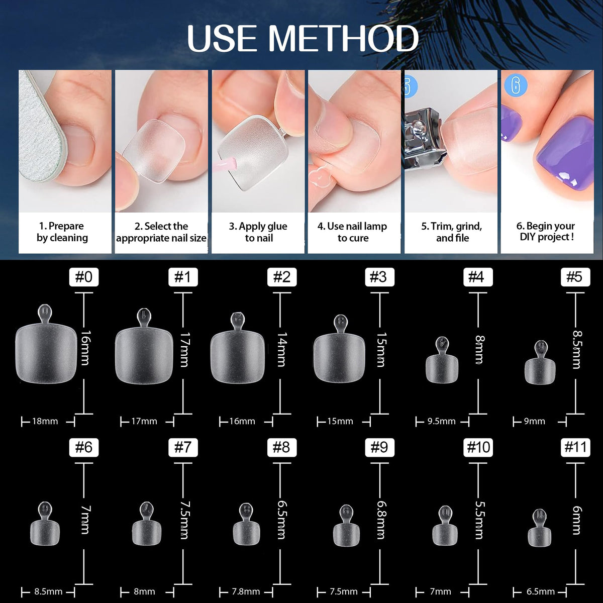 UNA GELLA Toe Nail Tips matte design displayed on a table