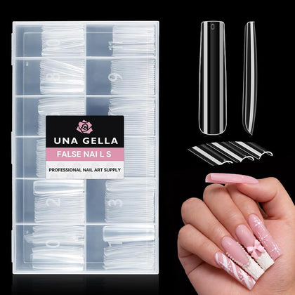 UNA GELLA XXL Long Square Nail Tips clear design front view