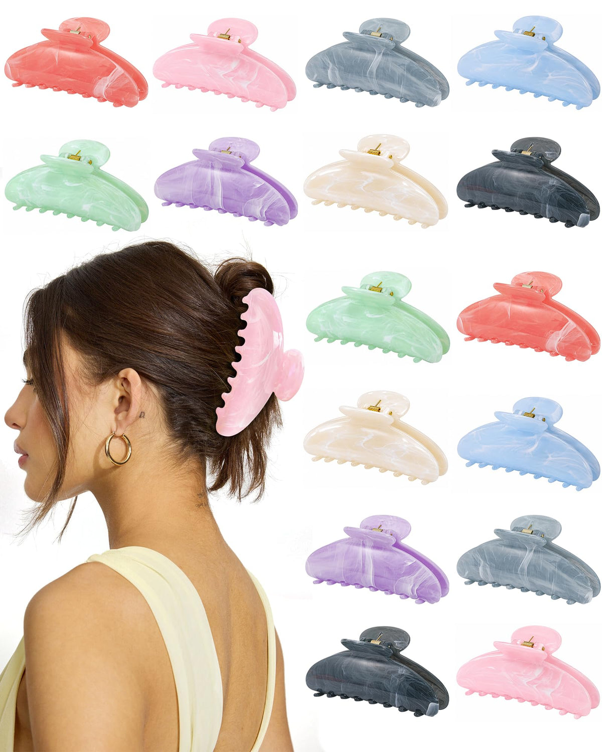 Unbednigt 16 Pack Hair Claw Clips assorted colours front view