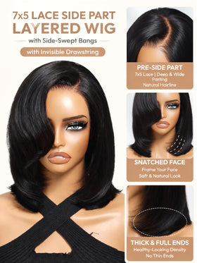 UNICE 12 inch bob wig side view highlighting the bangs