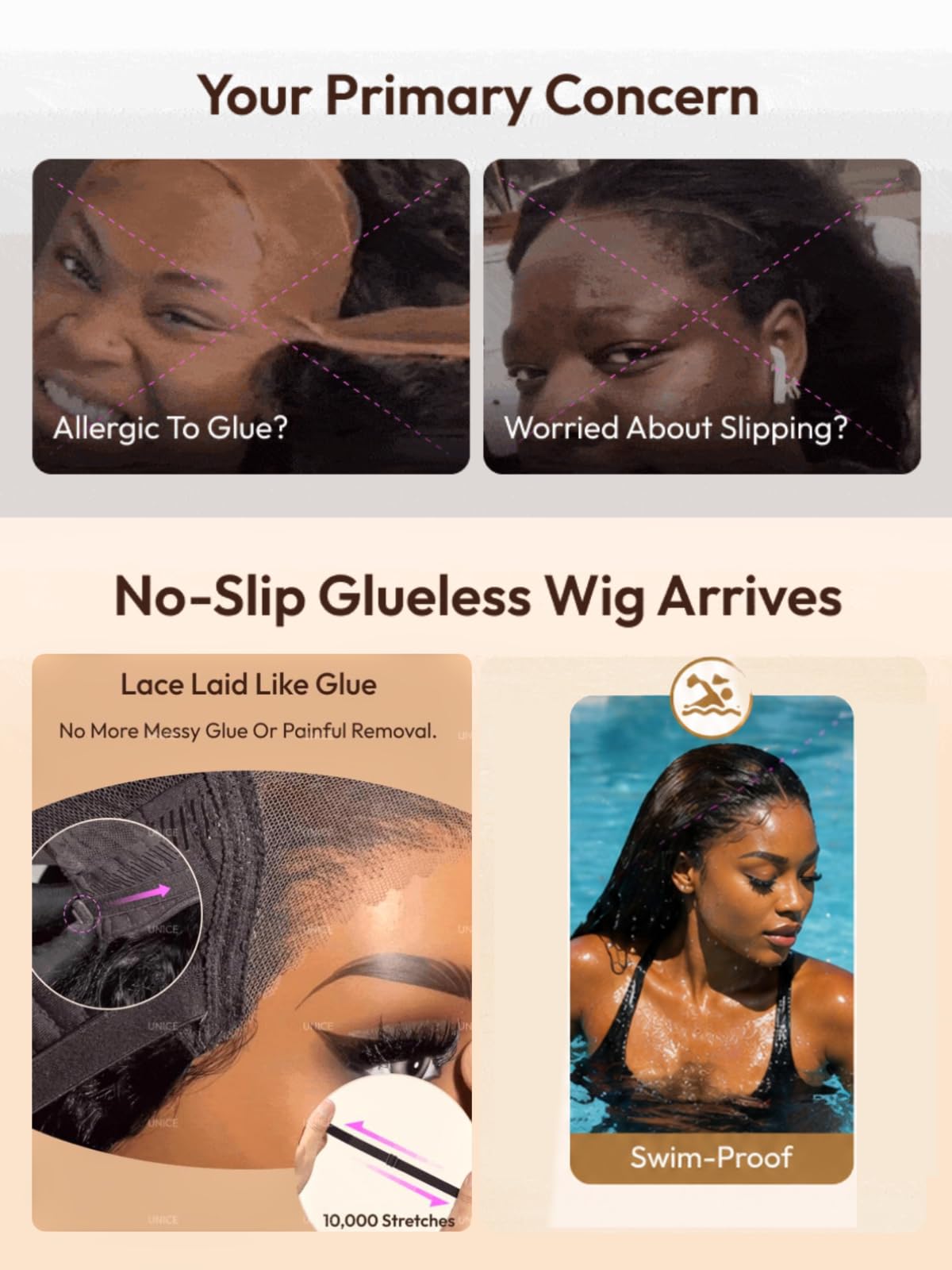 UNICE bob wig packaging with product details