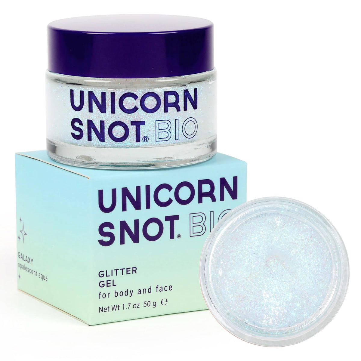 UNICORN SNOT Holographic Body Glitter Gel front view with packaging