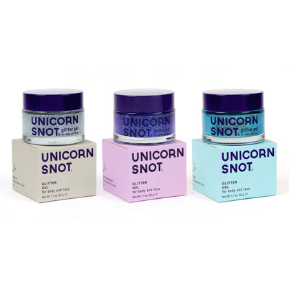 UNICORN SNOT Holographic Glitter Gel front view with three shades