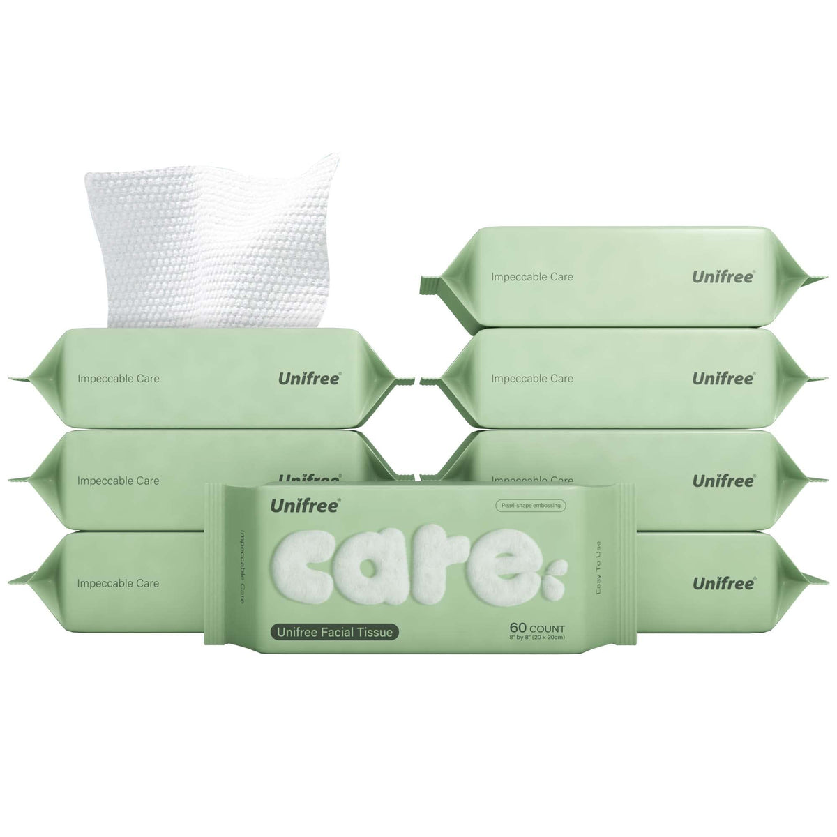UNIFREE Facial Tissues 8-pack value pack front view
