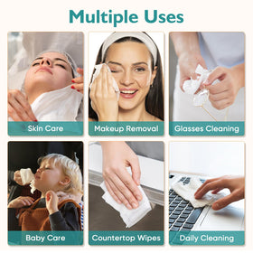 UNIMADE Face Towels 100 Count disposable towelettes in a skincare routine setup
