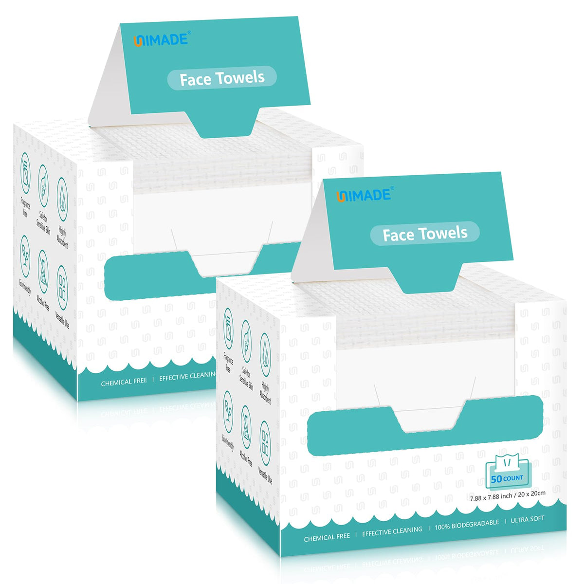 UNIMADE Face Towels 100 Count disposable towelettes packaging front view