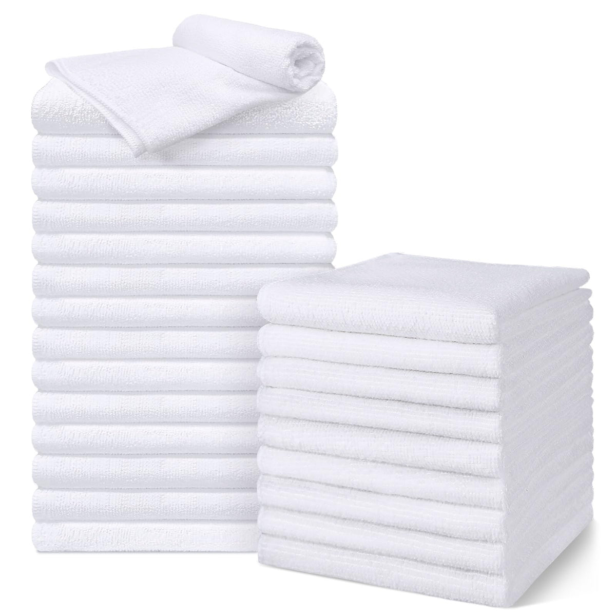 UNIMADE Salon Towels 24 Pack white microfiber towels stacked