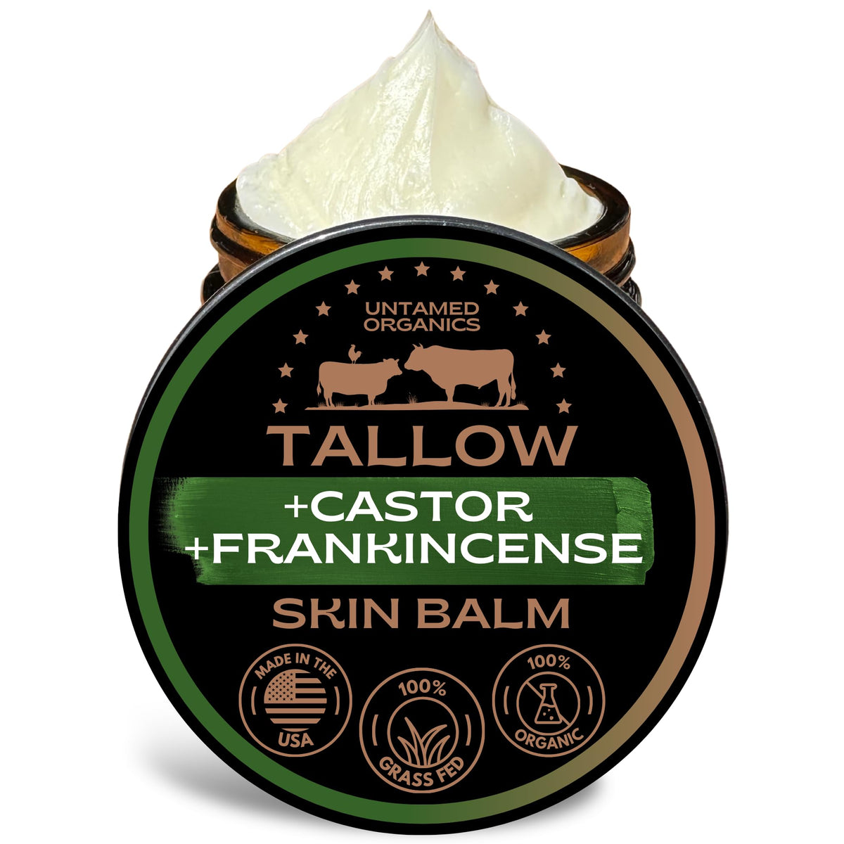 Untamed Organics Beef Tallow Balm front view with label