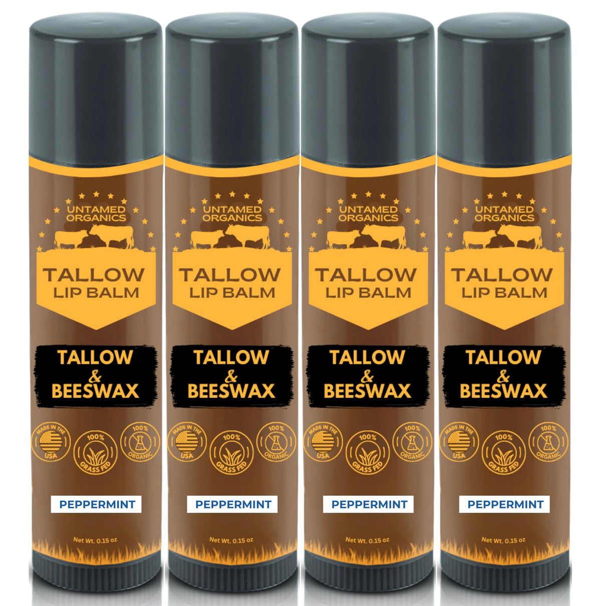 Untamed Organics Pure Tallow Lip Balm 4-Pack, peppermint flavour