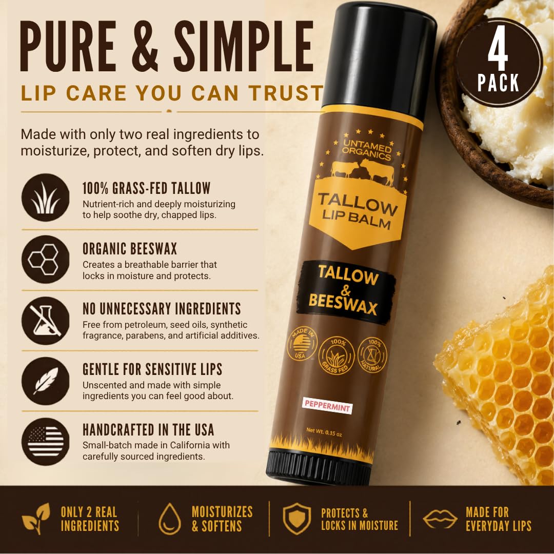 Untamed Organics Pure Tallow Lip Balm in hand, ready for use