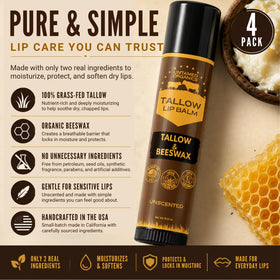 Untamed Organics Pure Tallow Lip Balm on a bathroom counter