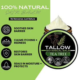 Untamed Organics Tea Tree Tallow Balm packaging with label details