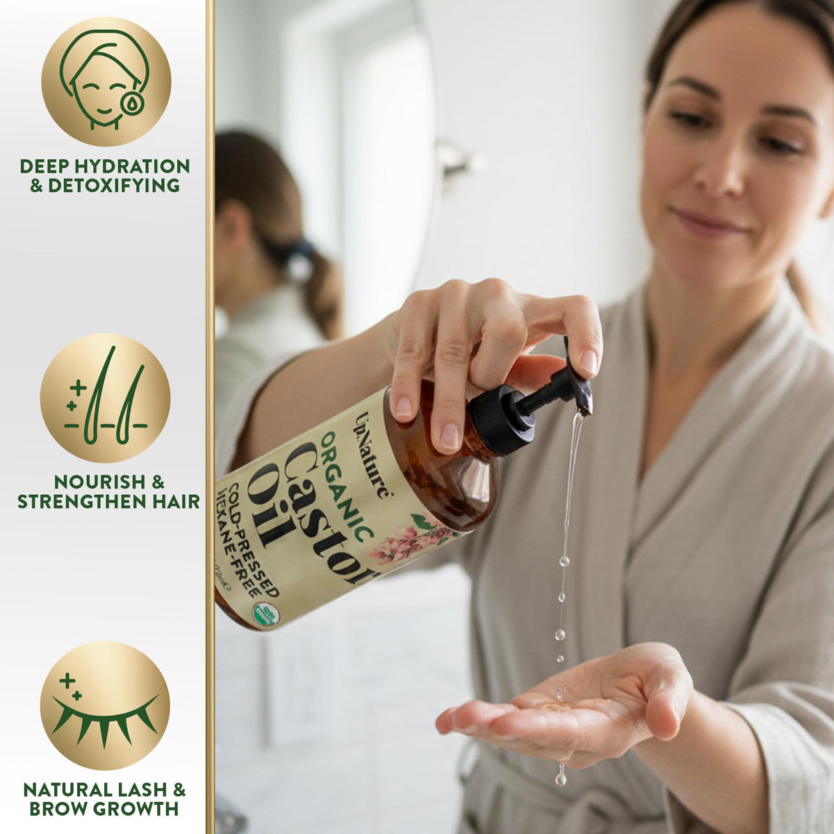 UpNature Organic Castor Oil 16oz glass bottle with pump dispenser