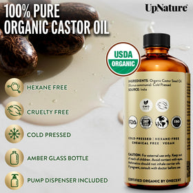 UpNature Organic Castor Oil 16oz packaging details