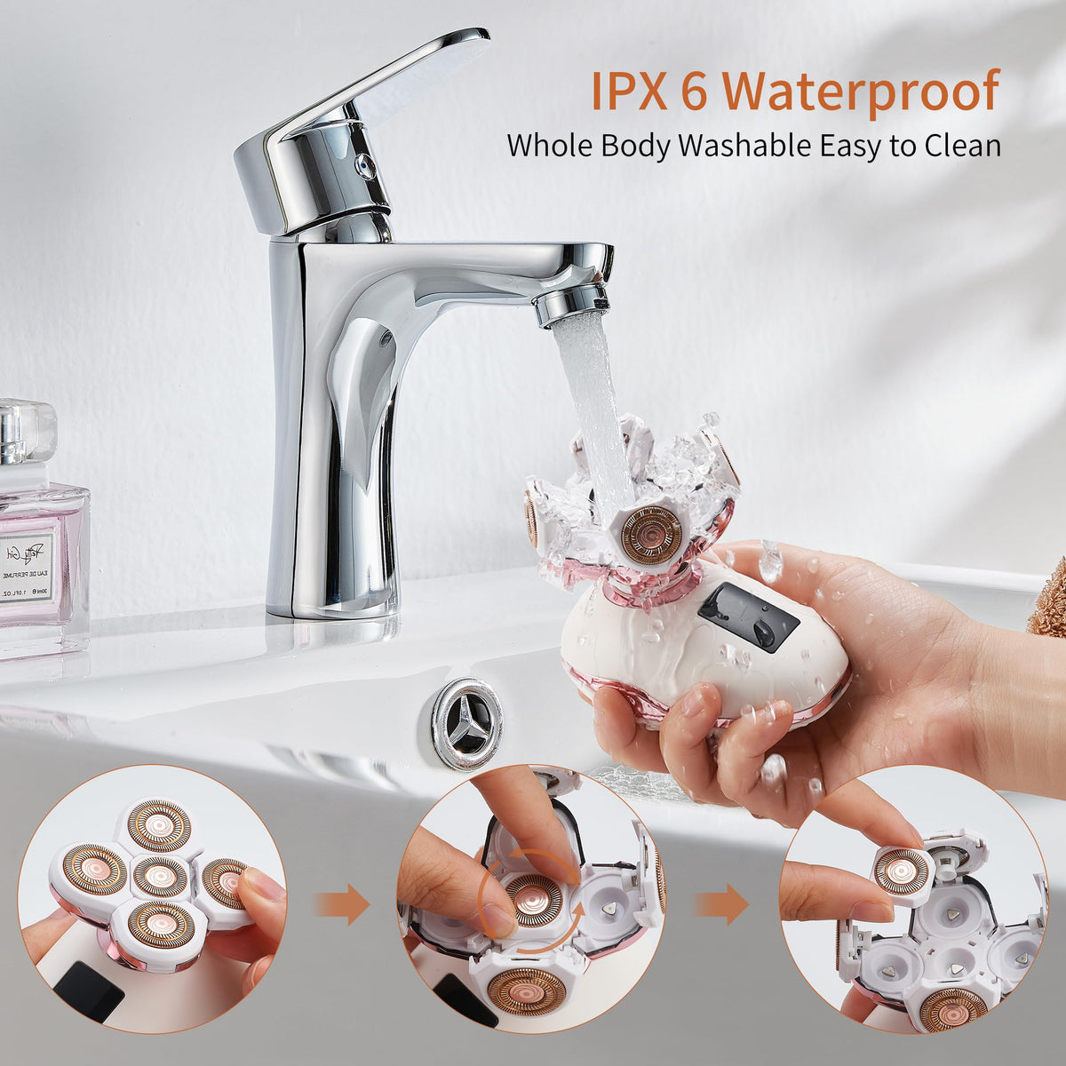 UPTARD Women's Electric Razor close-up of 5D blades