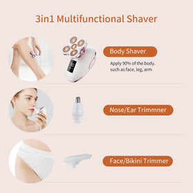 UPTARD Women's Electric Razor in lifestyle setting with grooming products