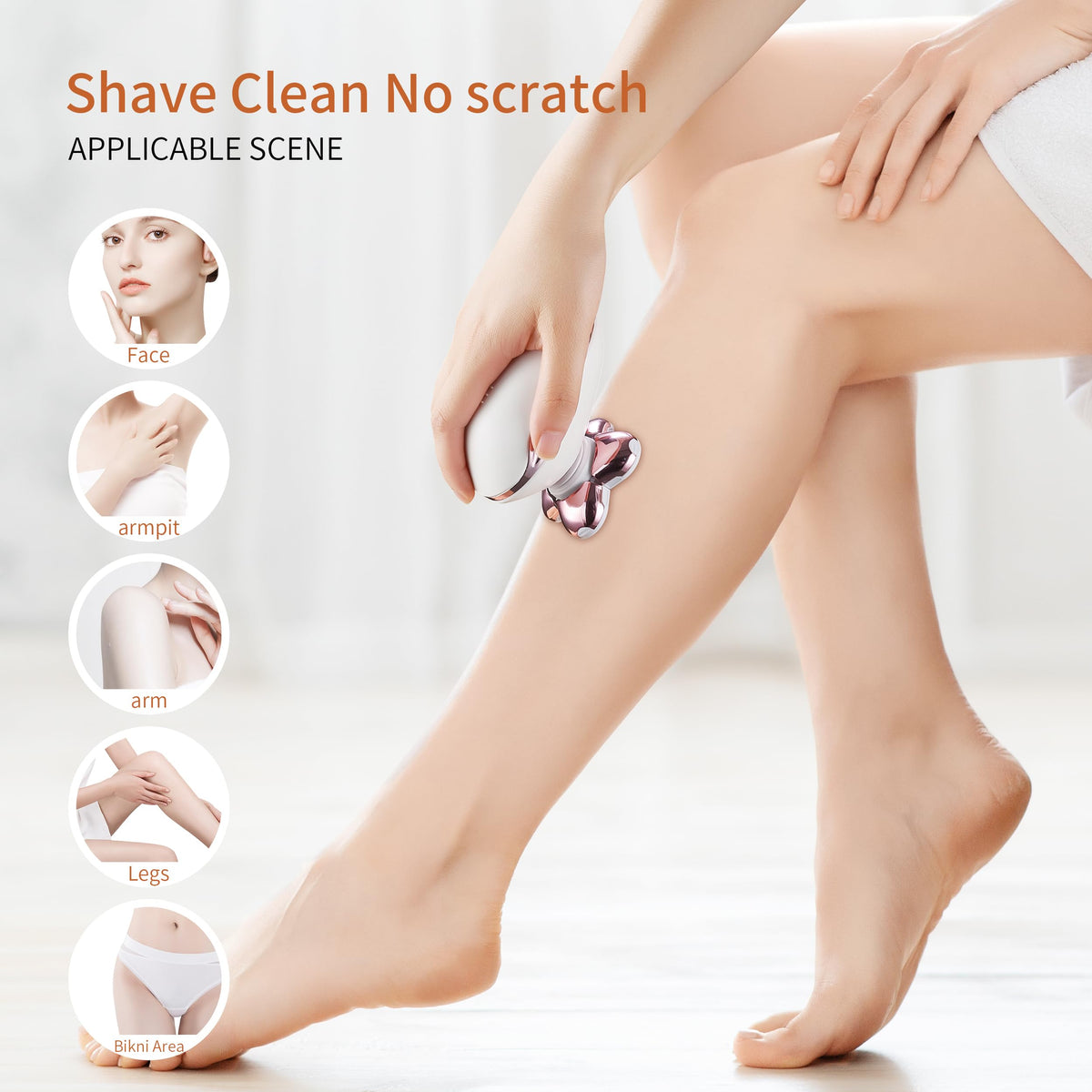 UPTARD Women's Electric Razor side view with detachable accessories