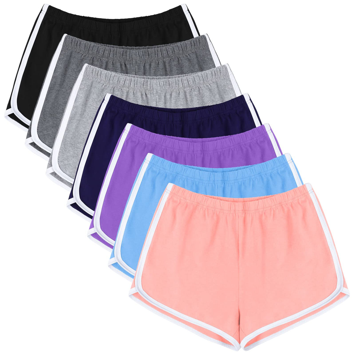 URATOT 7 Pack Womens Cotton Dolphin Booty Shorts in assorted colours