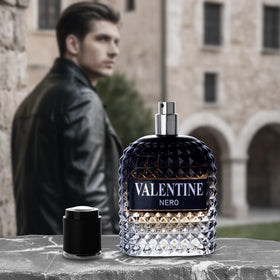 URBAN COLLECTION Valentine Nero cologne bottle on a wooden surface