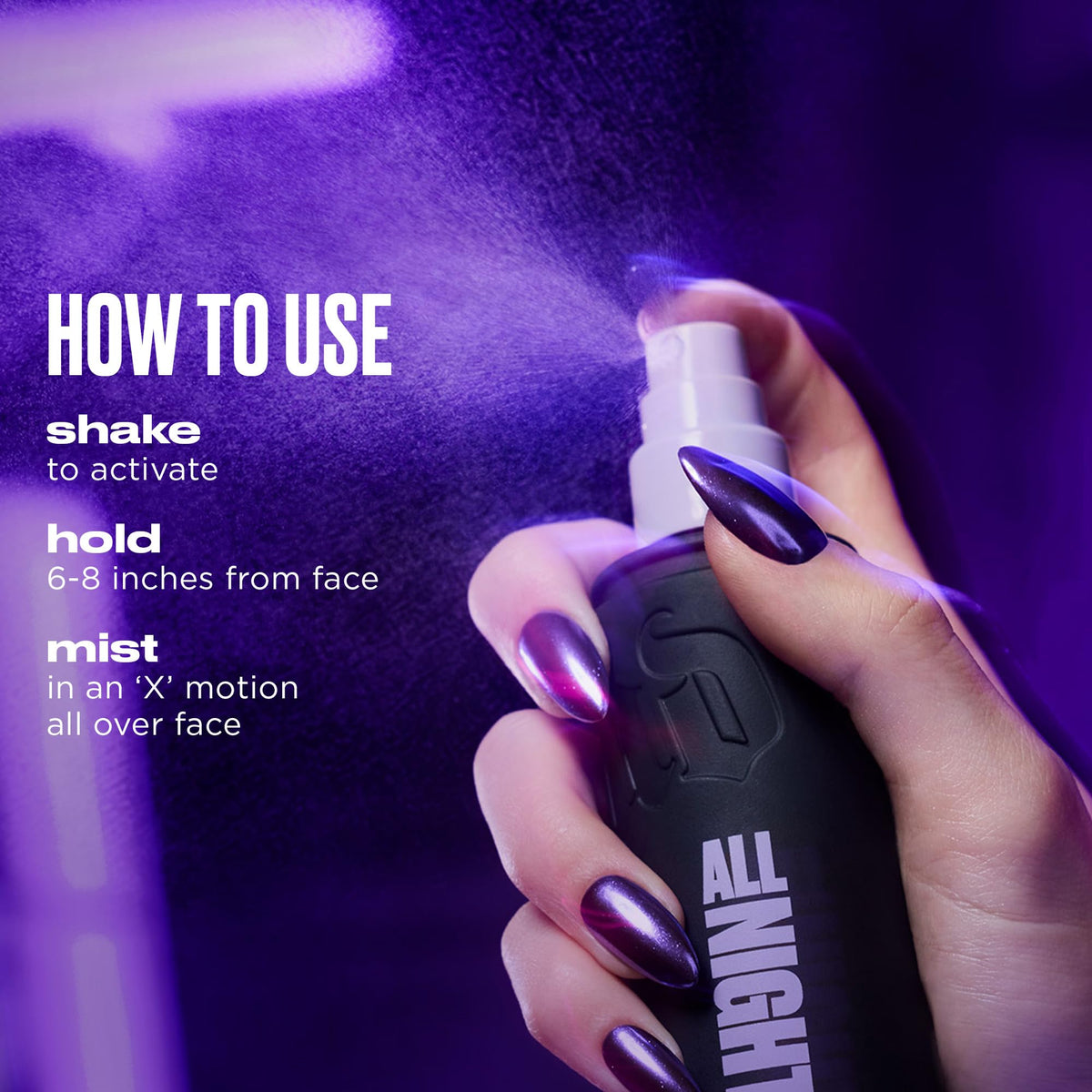 URBAN DECAY All Nighter Setting Spray showing mist texture