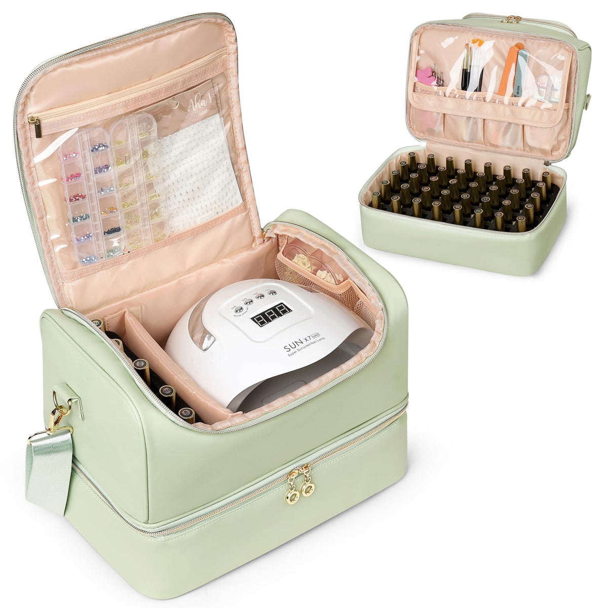 Uross Nail Polish Organizer Bag front view in green
