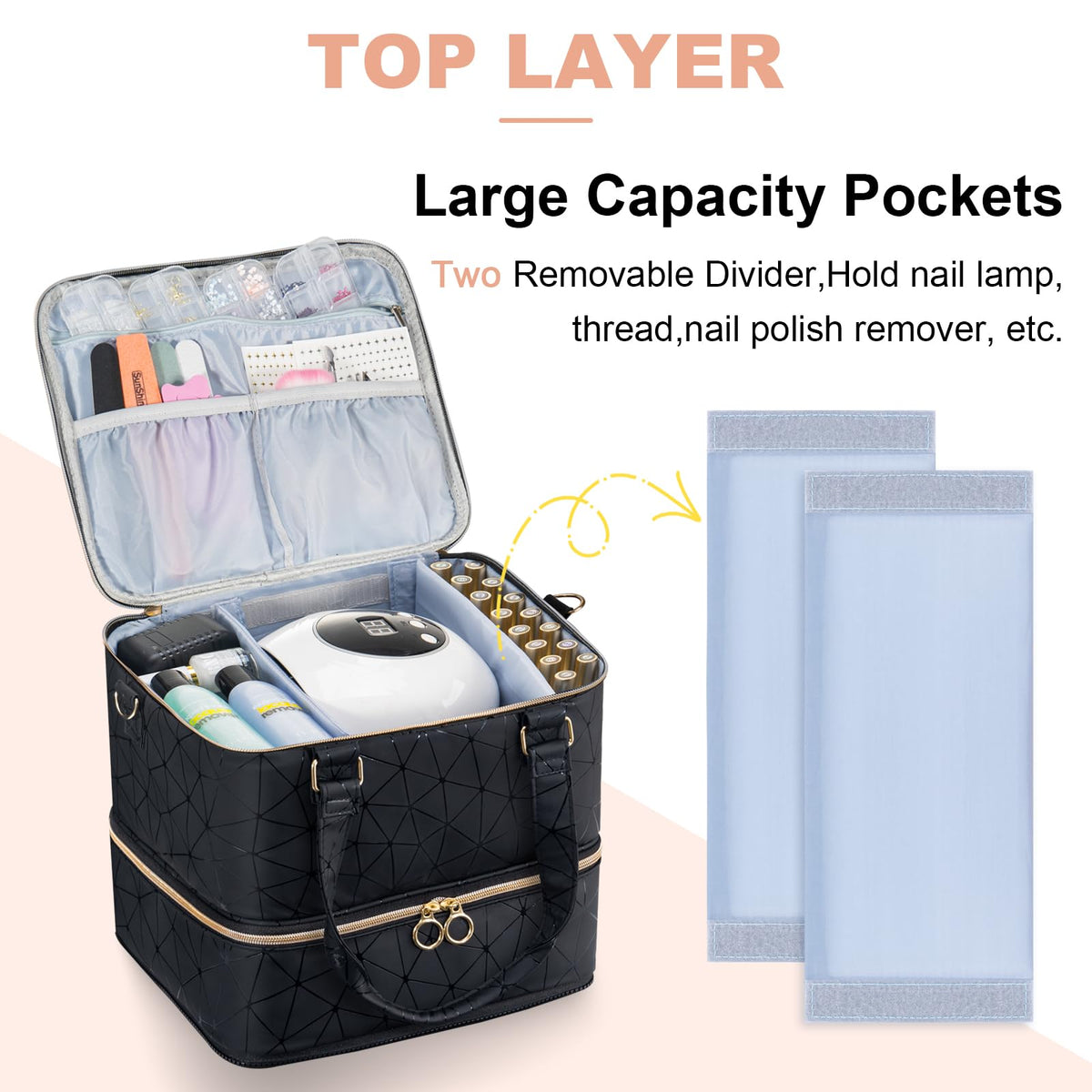 Uross Nail Polish Organizer Bag showing inner compartments