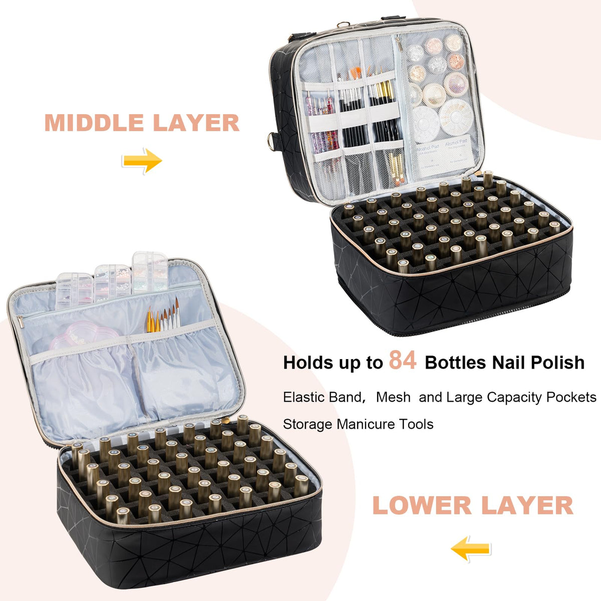Uross Nail Polish Organizer Bag side view with handles