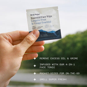 Ursa Major Essential Face Wipes displayed with natural ingredients