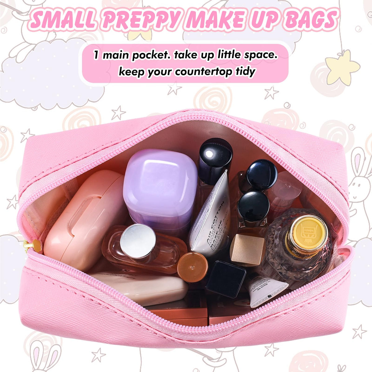 URSKYTOUS Initial Makeup Bag displayed with travel items