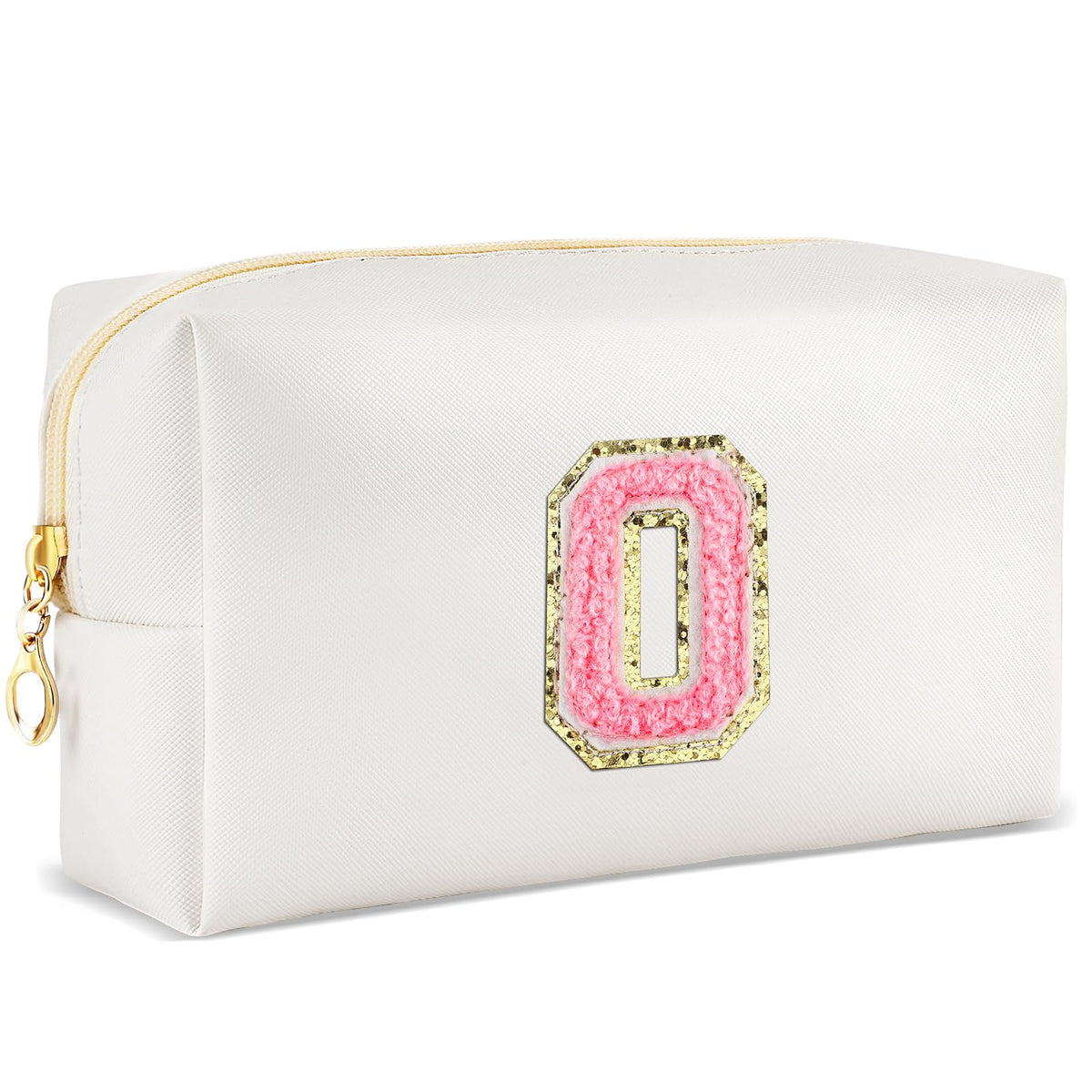 URSKYTOUS Initial Makeup Bag front view with white chenille letter