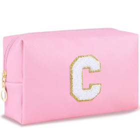 URSKYTOUS Initial Makeup Bag in pink with zipper closure