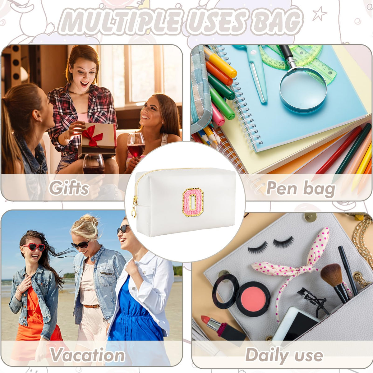 URSKYTOUS Initial Makeup Bag open displaying interior storage