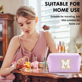 URSKYTOUS Initial Makeup Bag purple open with cosmetics