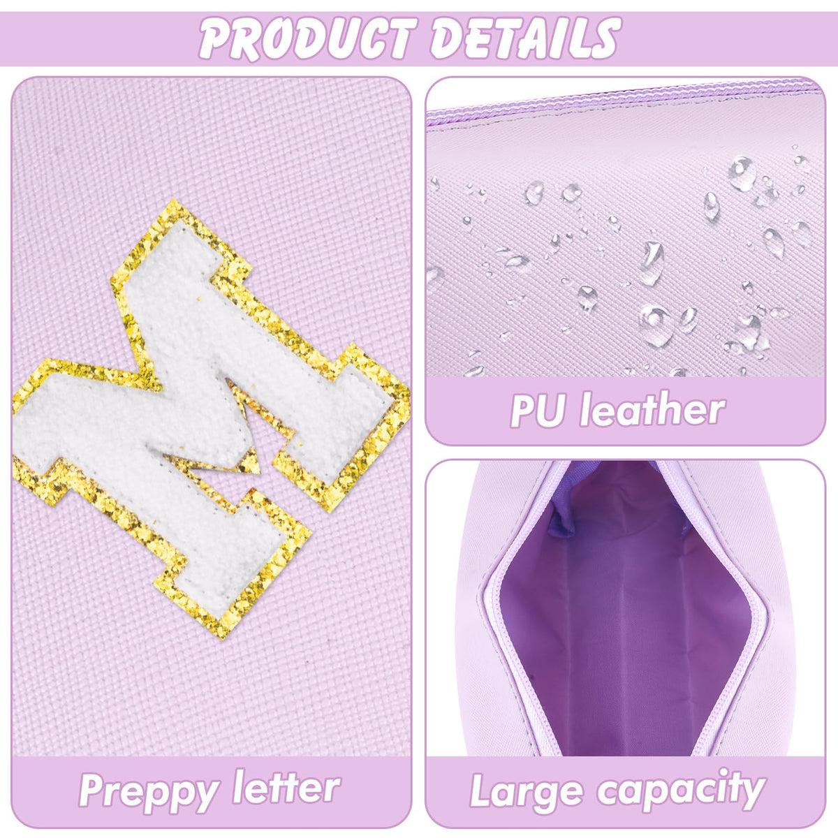 URSKYTOUS Initial Makeup Bag purple with small items