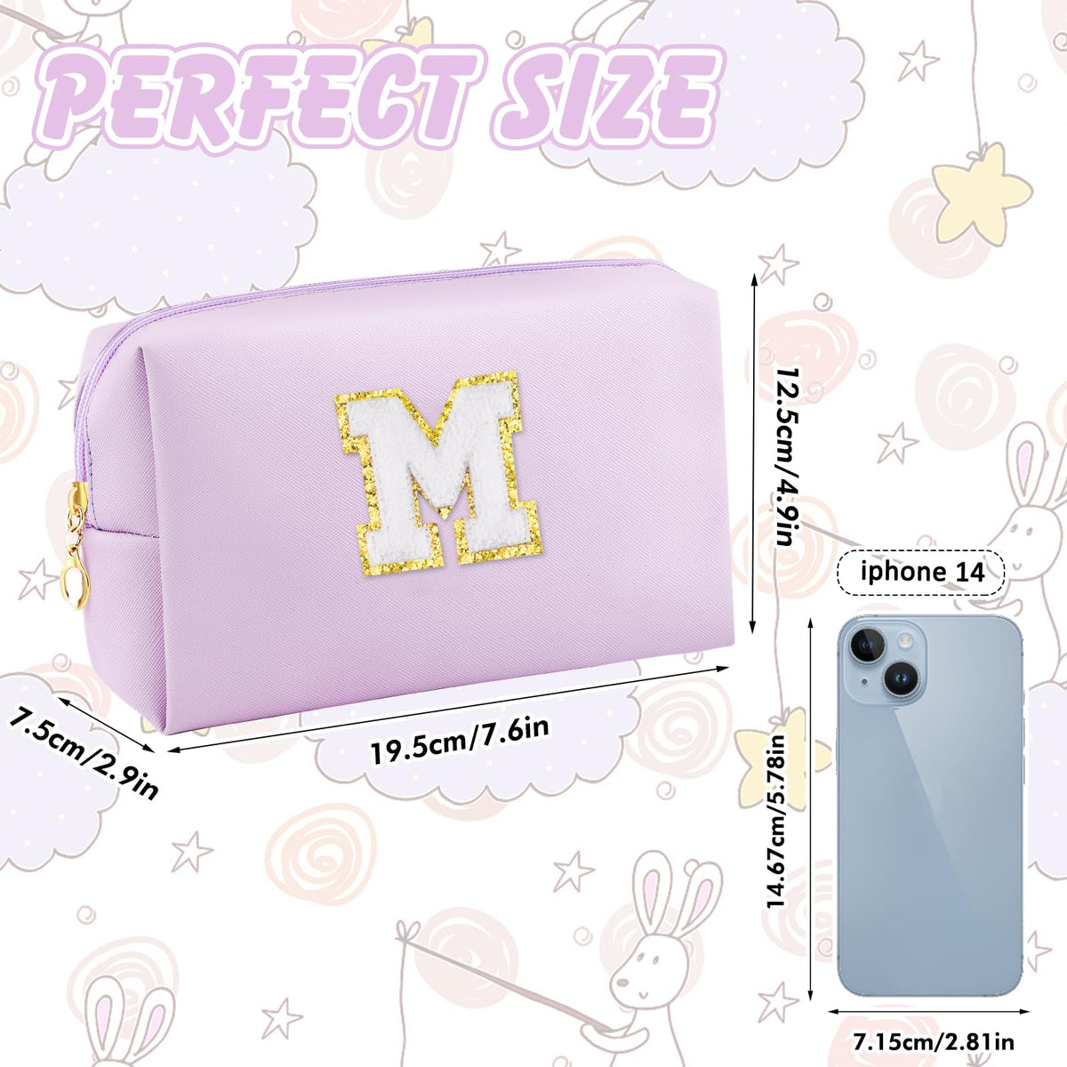 URSKYTOUS Initial Makeup Bag purple zipper detail