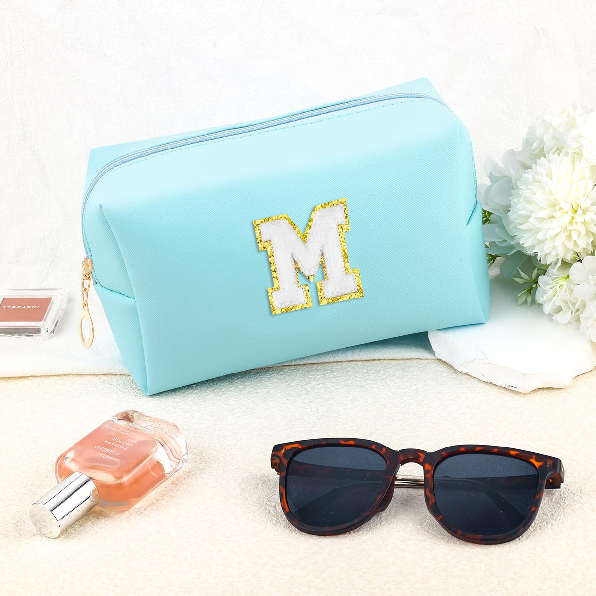 URSKYTOUS Initial Makeup Bag with chenille letter detail
