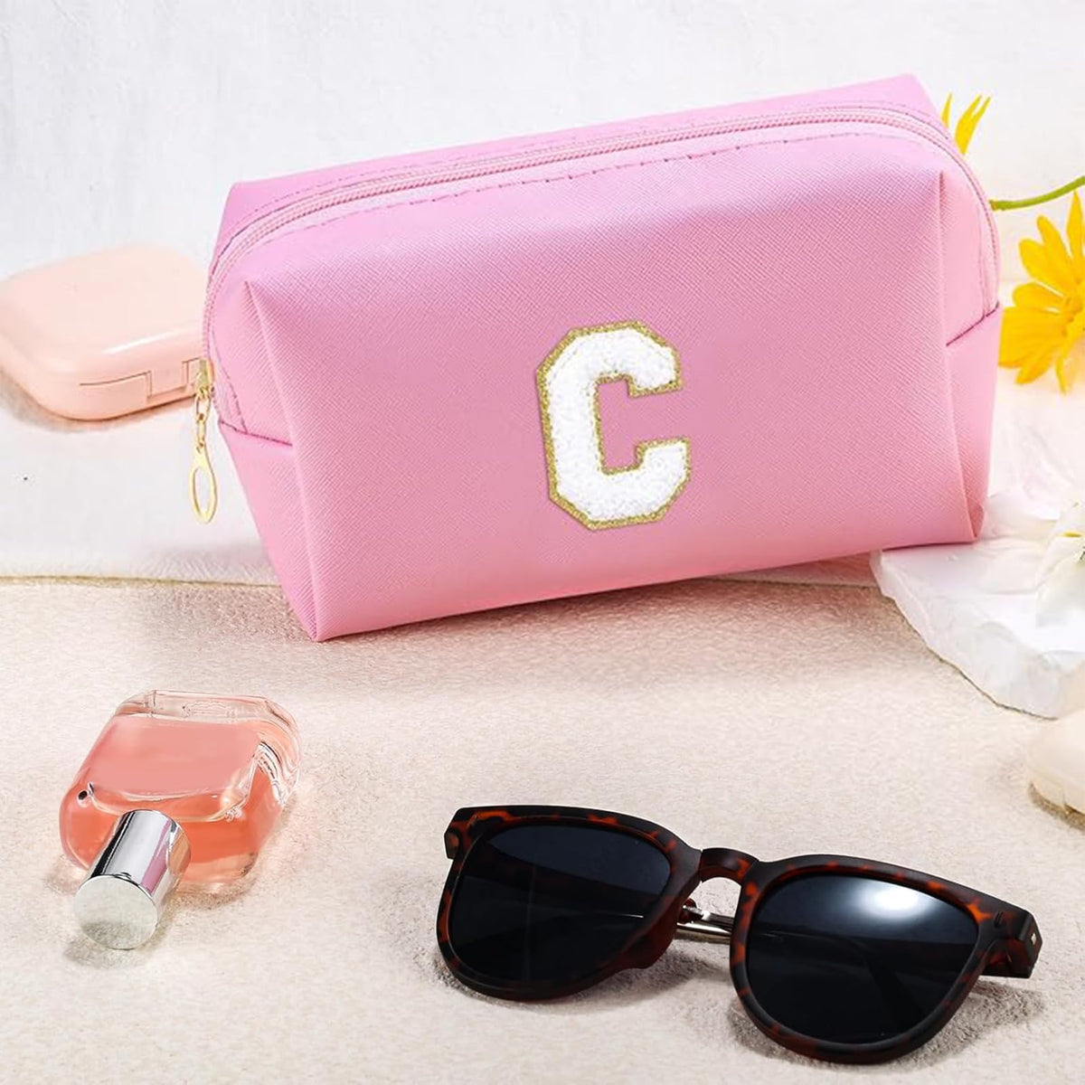 URSKYTOUS Initial Makeup Bag with skincare products